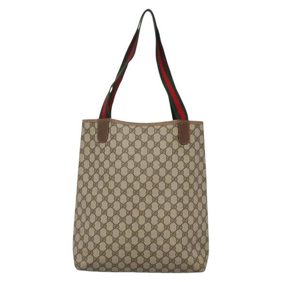 GUCCI GG Supreme Web Sherry Line Tote Bag Pvc Beige Gold 39 02 39 02 - Picture 3 of 16